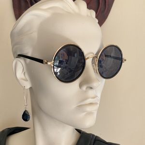 Woman’s Hippie Style Round Gold Toned and Black Frame and Black Lens